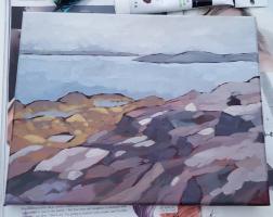 Blue Rocks, Nova Scotia. Acrylic on canvas, 11x8".