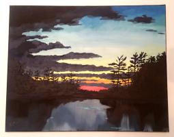 Twilight. Painted on July 1st, at Big Bald Lake in Ontario. $220. 24x18 inches.